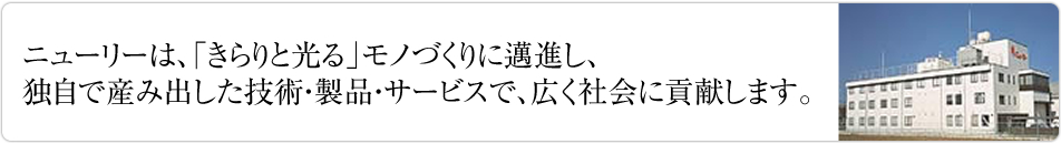 ニューリーは、「きらりと光る」モノづくりに邁進し、独自で産み出した技術・製品・サービスで、広く社会に貢献します。